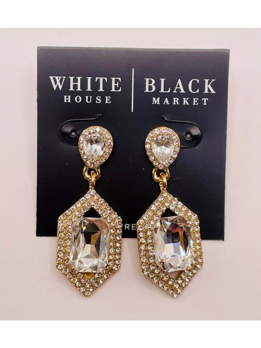 White House Black Market Gold Crystal Geometric Drop Earrings -61B